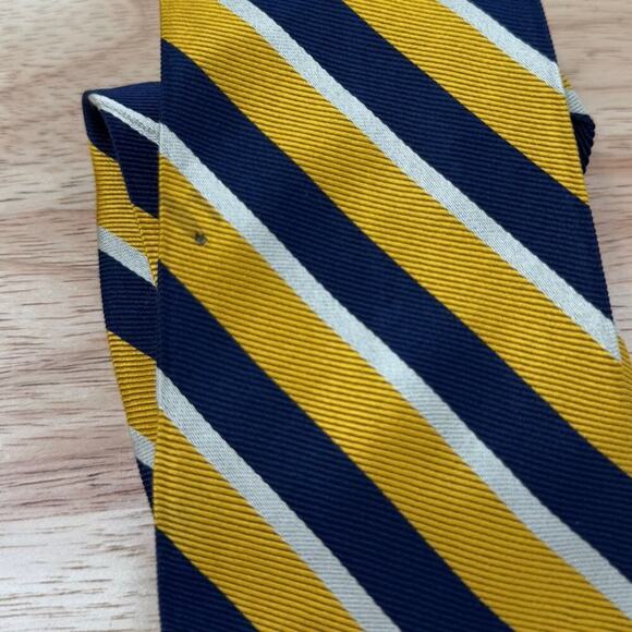 Lauren Ralph Lauren Gold Silk Men's Hand Finished with Tie Silver & Blue Stripes - Picture 2 of 4